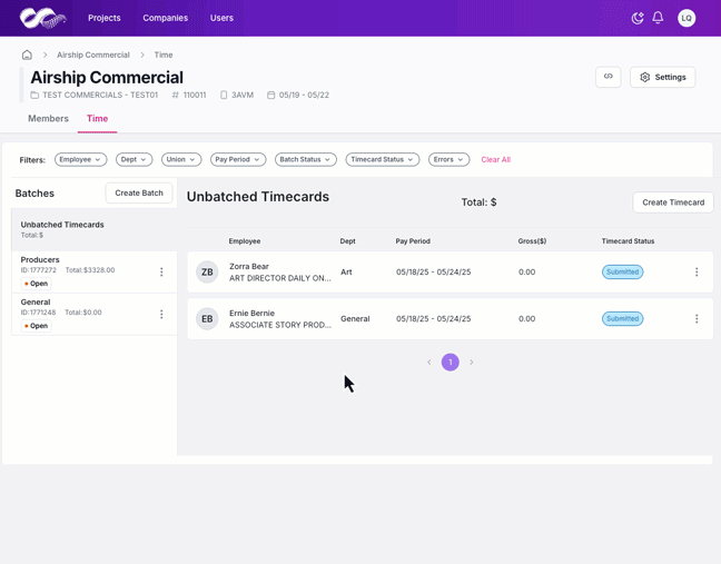 Drag and drop timecards
